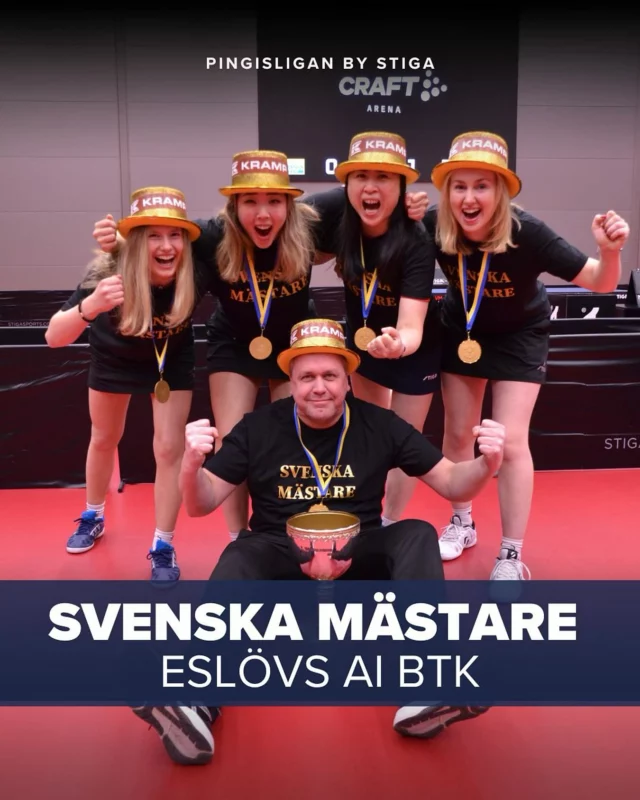 SVENSKA MÄSTARE 2024/2025! 🏆 Eslövs AI BTK besegrar Köpings BTK Dam i finalen i Pingisligan by STIGA med 5-0 i matcher. 

Grattis @eslovaibtk! 👏🏼🏓

📸 Marina Olsson

#svenskbordtennis #pingisliganbystiga