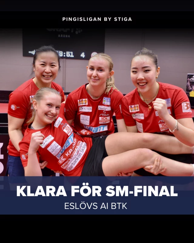 Eslövs AI BTK klara för final i Pingisligan By STIGA efter seger mot hemmalaget Kosta SK med 5-1 i semifinalen! 🔥

Matcherna: 
Li Fen - Linn Olsson 3-0
Matilda Hansson - Zhang Fang 0-3
Nomin Baasan - Christine Kalvatn 3-0
Li - Zhang 3-2
Baasan - Olsson 3-1
Hansson - Kalvatn 3-0 

Finalen mellan Köpings BTK Dam och Eslövs AI BTK avgörs imorgon söndag klockan 11:00 🕚 Följ den på Kosta SK:s Youtubekanal. 

📸 Marina Olsson
 
#svenskbordtennis #pingisliganbystiga