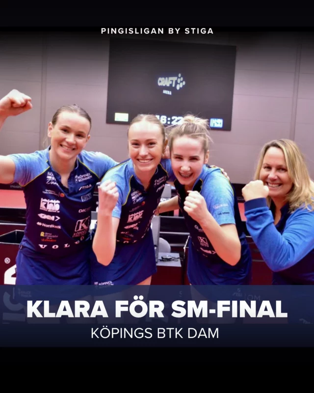 Köpings BTK Dam klara för final i Pingisligan By STIGA efter seger mot Halmstad BTK med 5-2 i semifinalen! 🔥

Matcherna: 
Leah Tveit Muskantor - Alma Rööse 3-2 
Hannah Holgersson - Anja Händén 3-0 
Paulina Krzysiek - Erika Fronth 3-0 
Holgersson - Rööse 0-3 
Tveit Muskantor - Fronth 1-3 
Krzysiek - Händén 3-0
Krzysiek - Rööse 3-1 

Semifinalen mellan Kosta SK och Eslövs AI BTK avgörs idag klockan 17:30 🕠 följ den på Kosta SK:s Youtubekanal. 

🔜 Finalen spelas imorgon, 6/4, klockan 11:00. 

📸 Marina Olsson
 
#svenskbordtennis #pingisliganbystiga